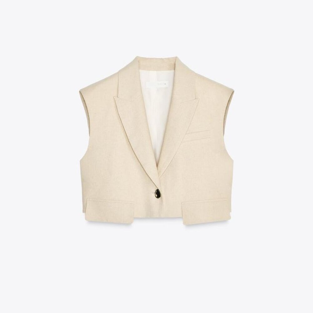 ZARA LINEN BLEND SHORT VEST - Small - NWT